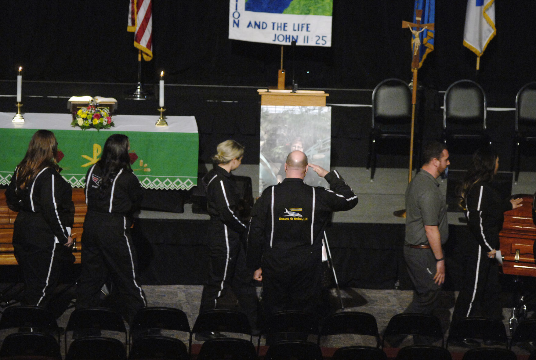 A member of the Bismarck Air Medical salutes